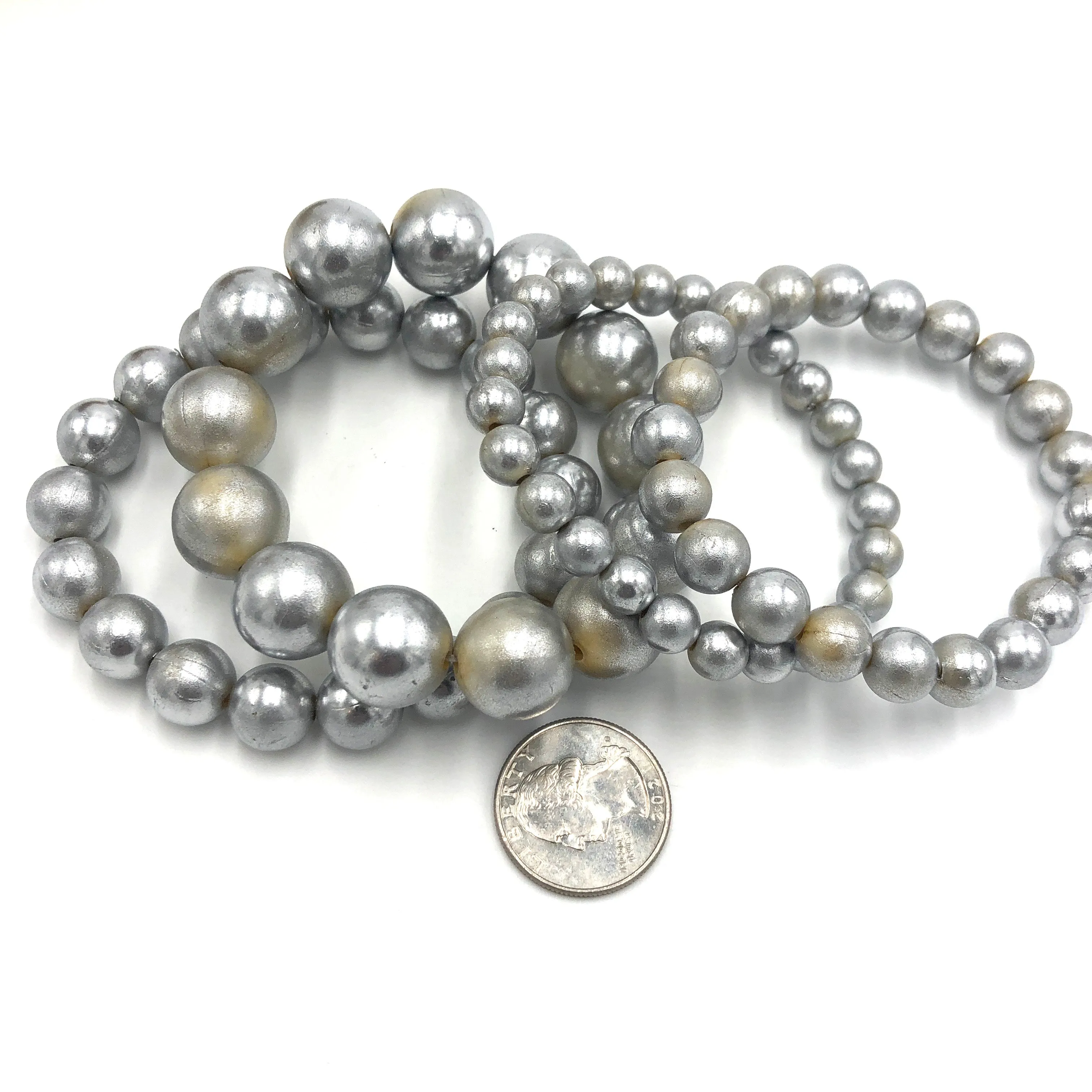 Shabby Silver Stack and Stretch Bracelet Set