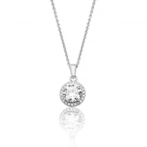 Silver & Co Halo Round Cubic Zirconia Pendant SPG0009CZ