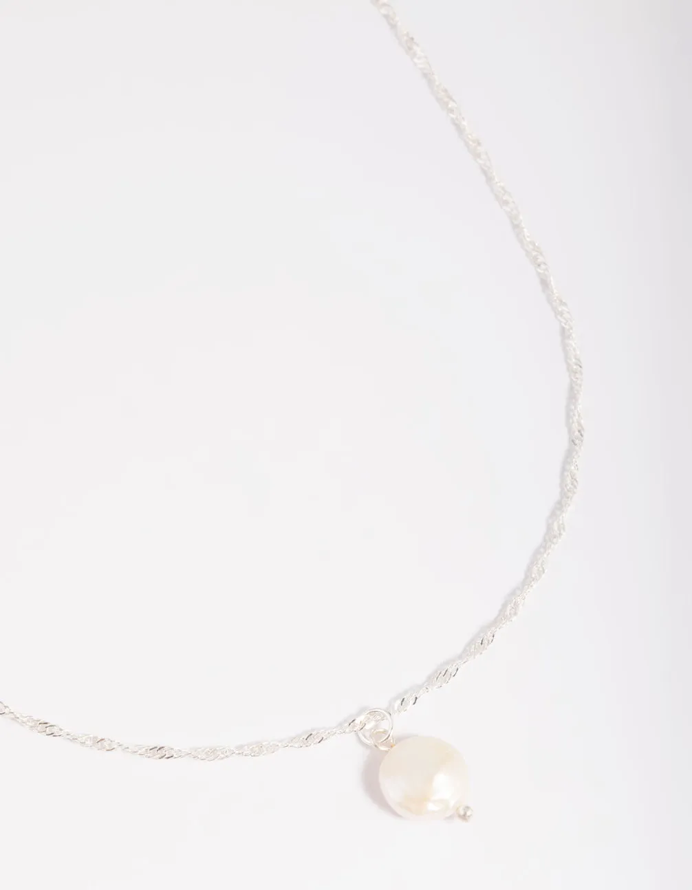 Silver Plated Brass  Flat Pearl Necklace