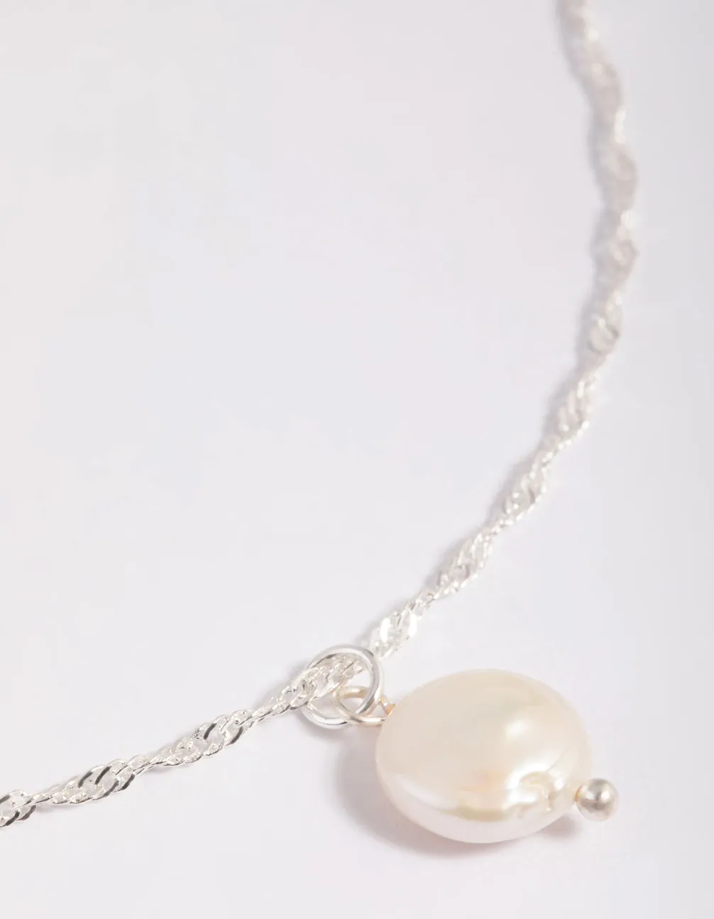 Silver Plated Brass  Flat Pearl Necklace