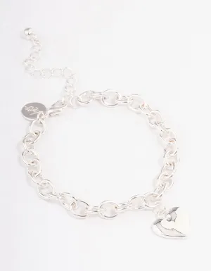 Silver Puffy Heart Chain Bracelet