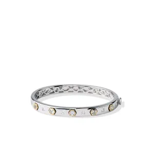 Sterling Silver 14K Solid Gold White Sapphire Modern Love Bangle Bracelet