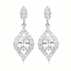 Sterling Silver Cubic Zirconia Center Stone Tear  Drop Earrings