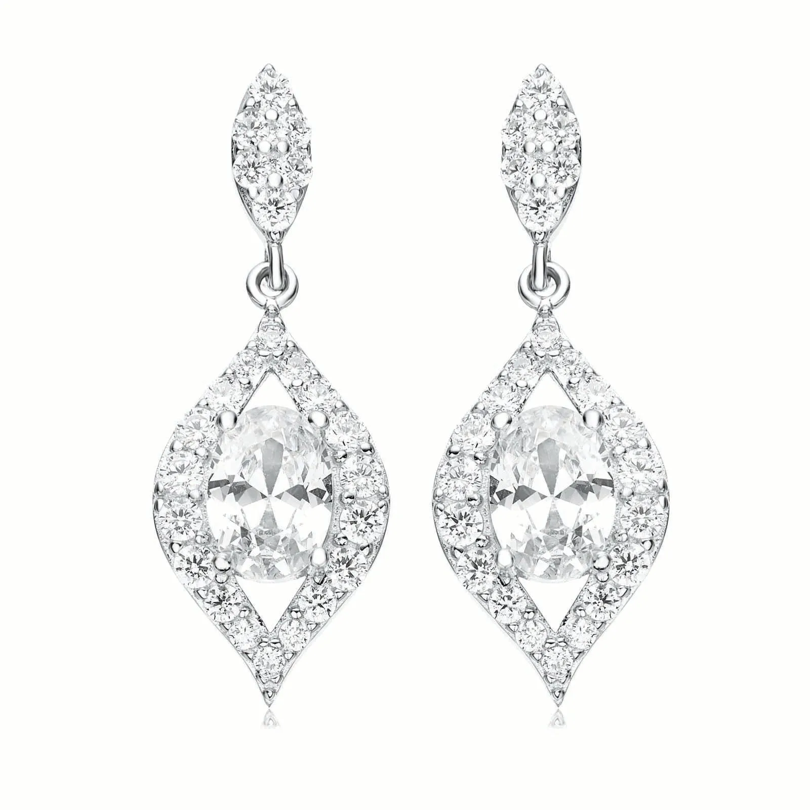 Sterling Silver Cubic Zirconia Center Stone Tear  Drop Earrings