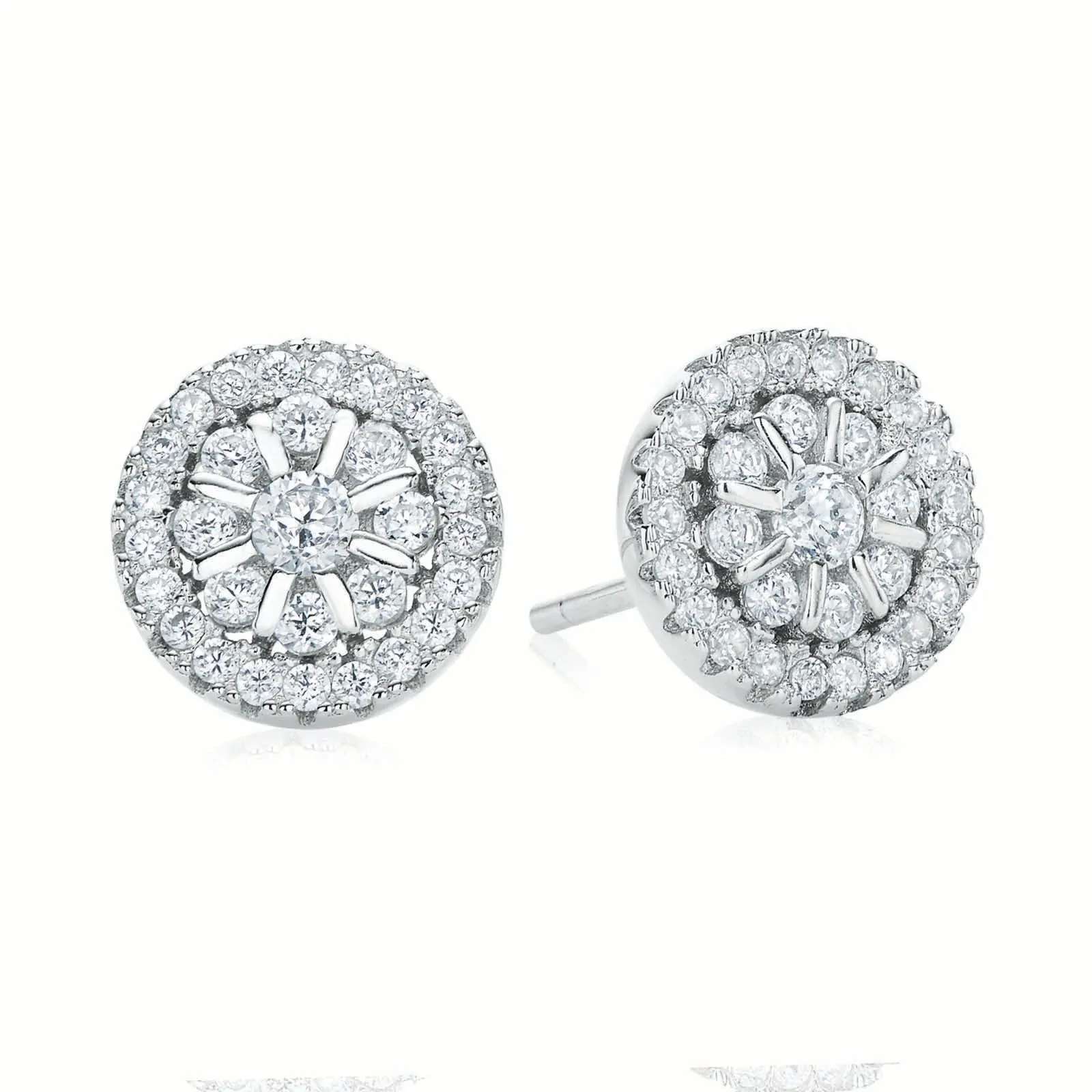 Sterling Silver Cubic Zirconia Halo Stud Earrings