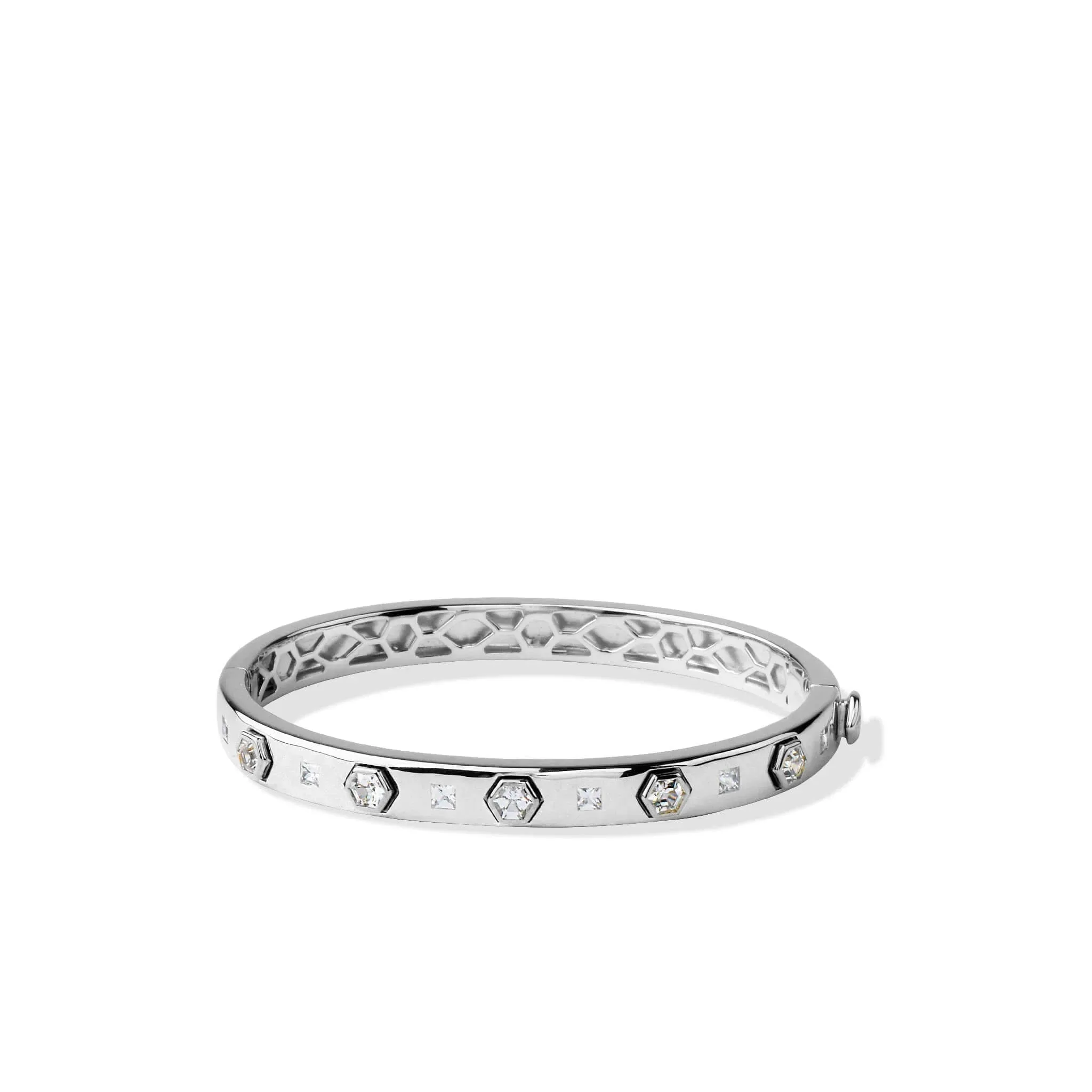 Sterling Silver White Sapphire Modern Love Bangle Bracelet