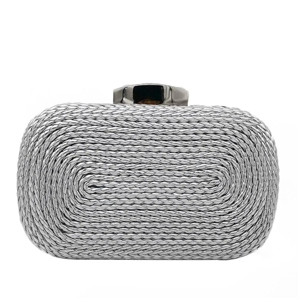 Stylish Ladies' Knited Leather Shoulder Clutches With Metal Chain