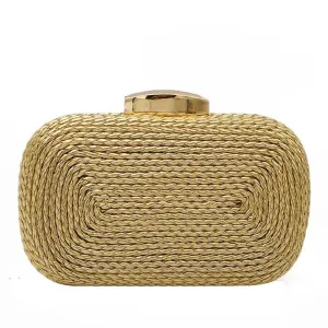 Stylish Ladies' Knited Leather Shoulder Clutches With Metal Chain