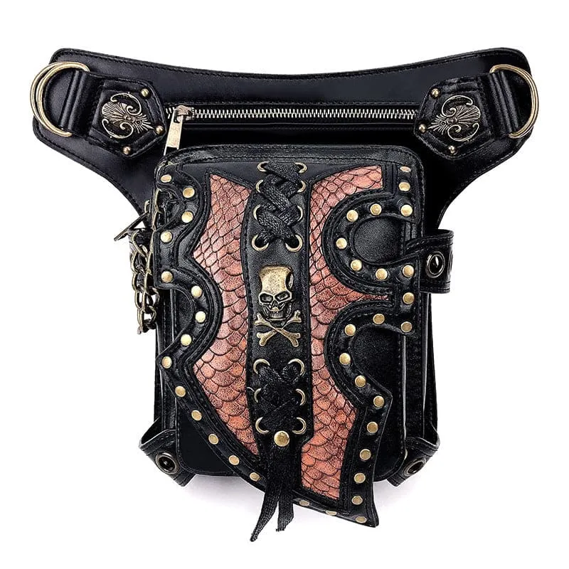 Stylish Steampunk Motorcycle Bag with Leather and Metallic Accents