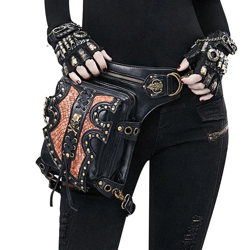 Stylish Steampunk Motorcycle Bag with Leather and Metallic Accents