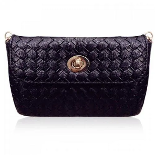 Stylish Weaving and Chains Design Women's Crossbody Bag - Black