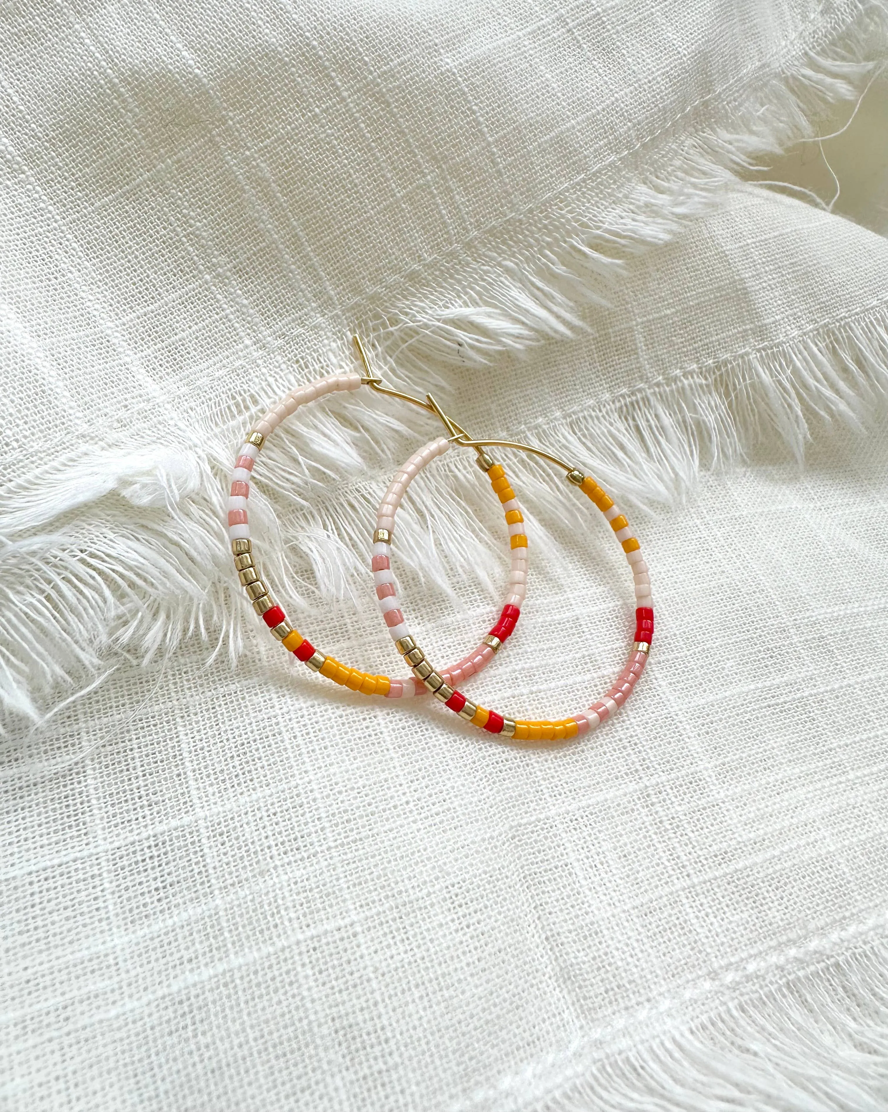 Tan Beaded Hoops