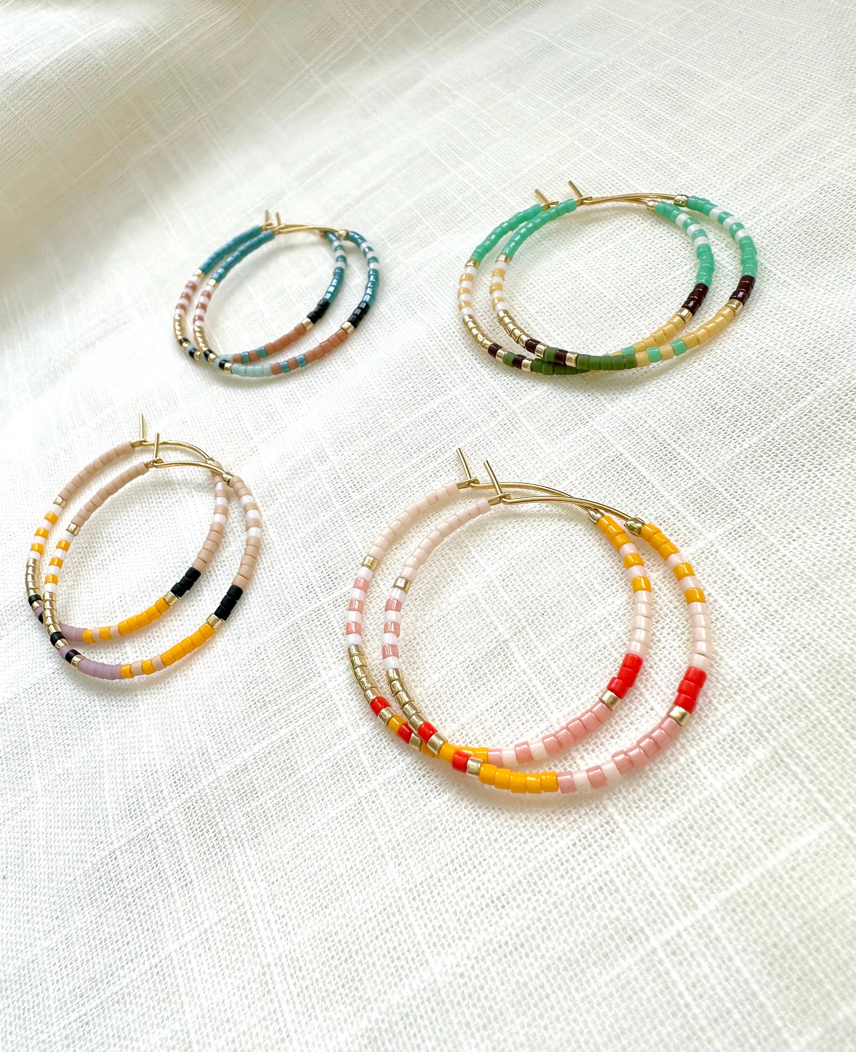 Tan Beaded Hoops