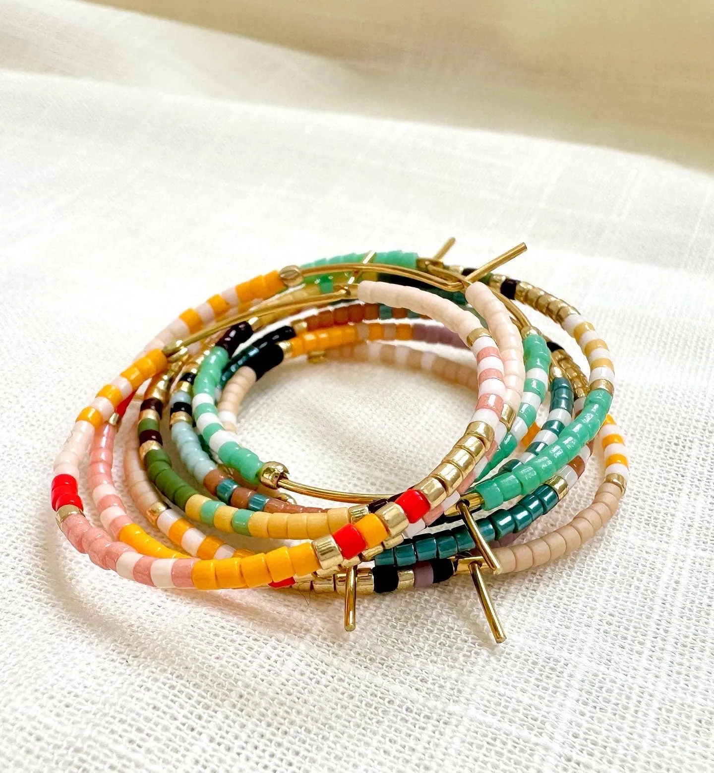 Tan Beaded Hoops