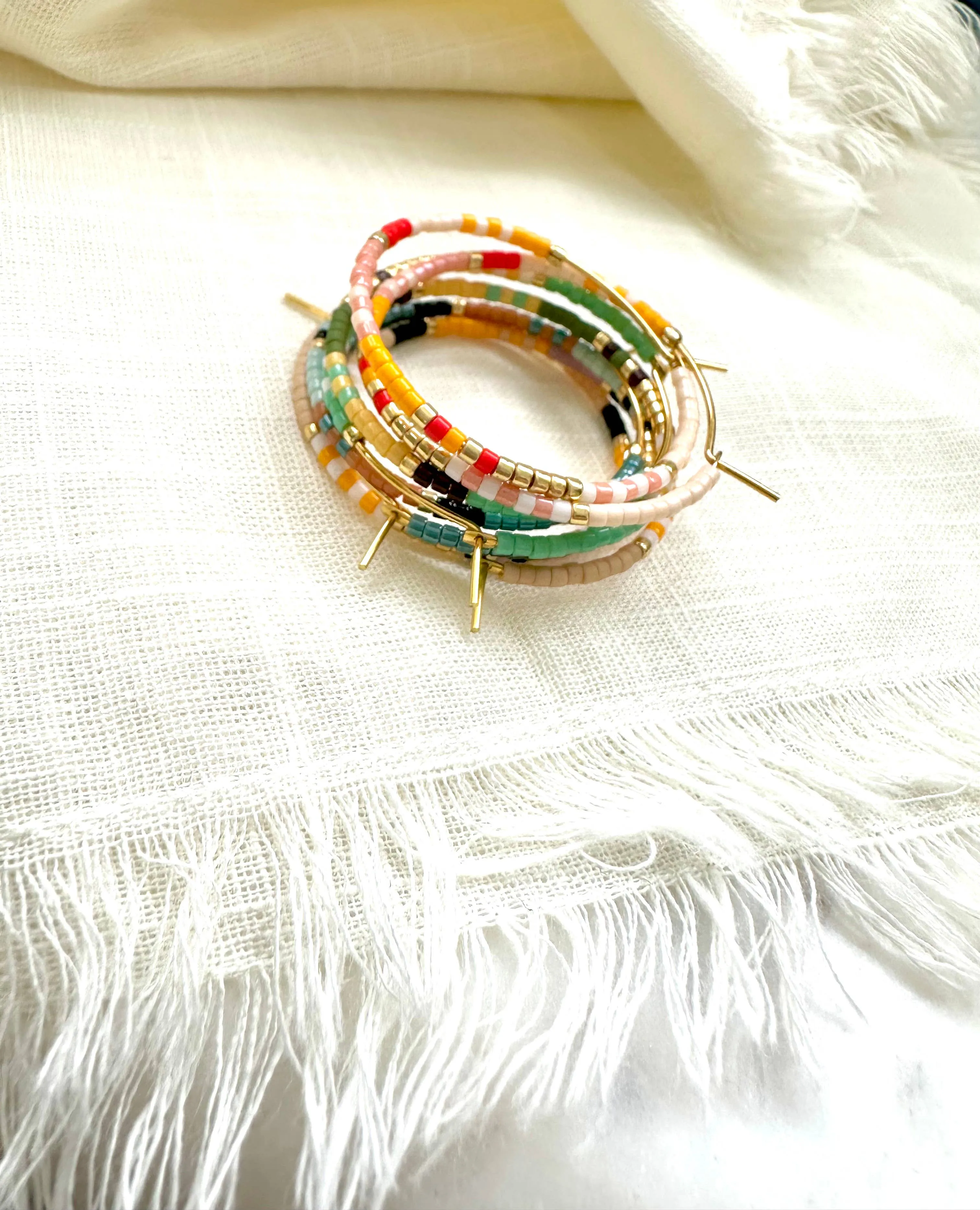 Tan Beaded Hoops