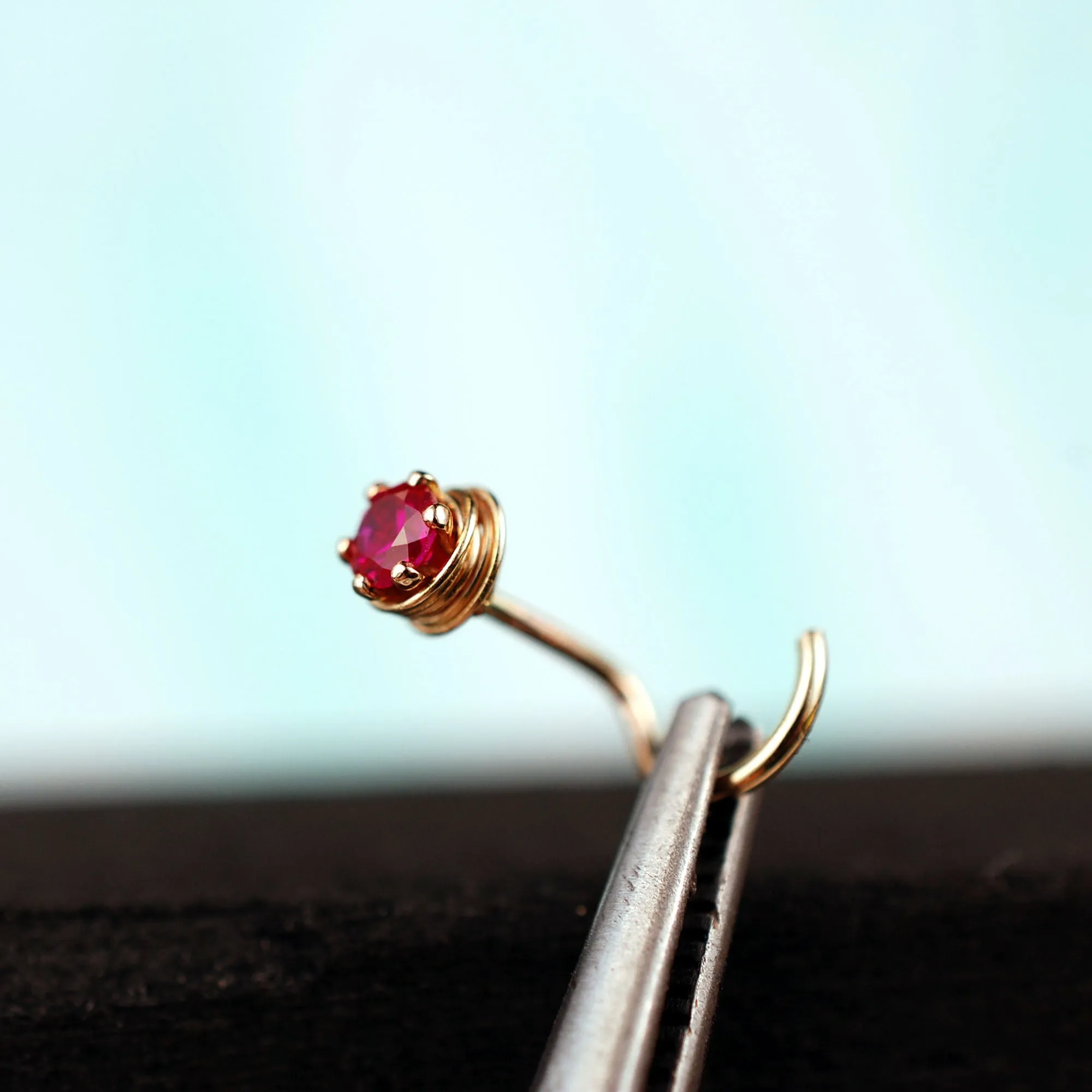 Tangled Ruby Nose Stud in Gold