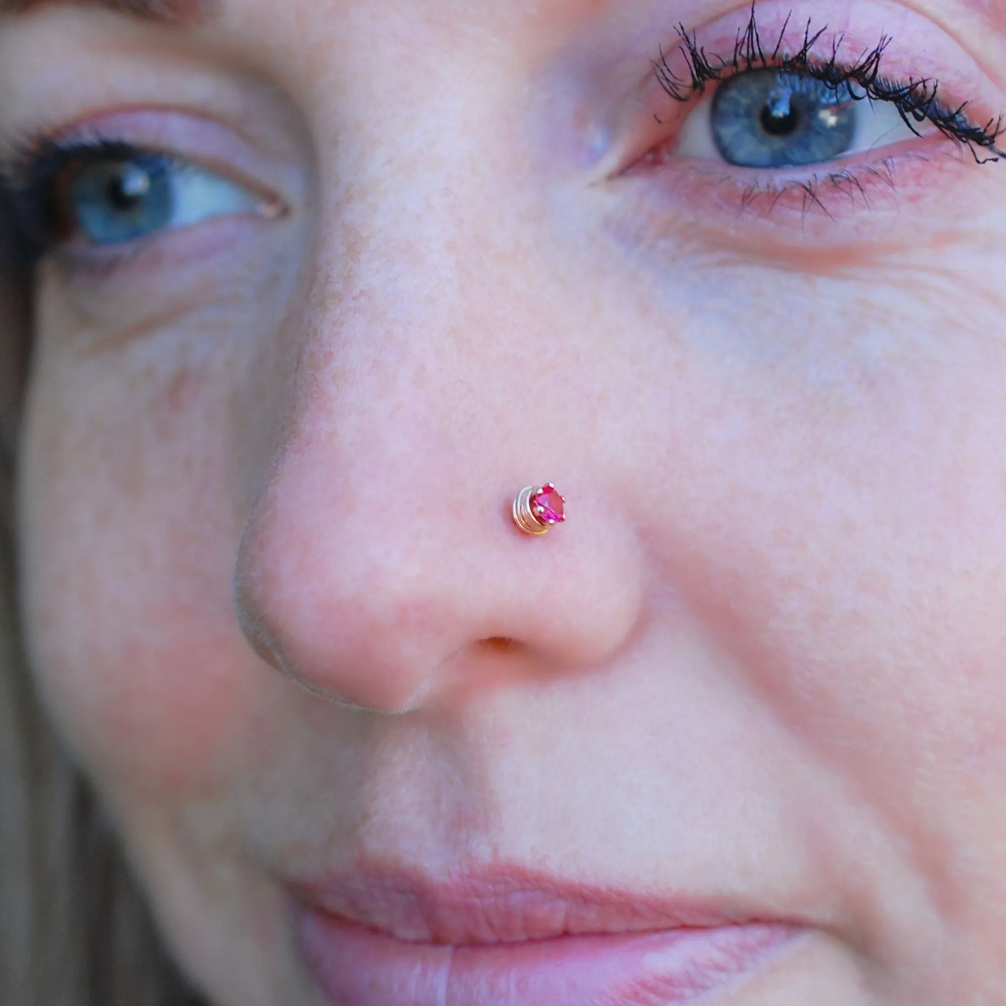 Tangled Ruby Nose Stud in Gold