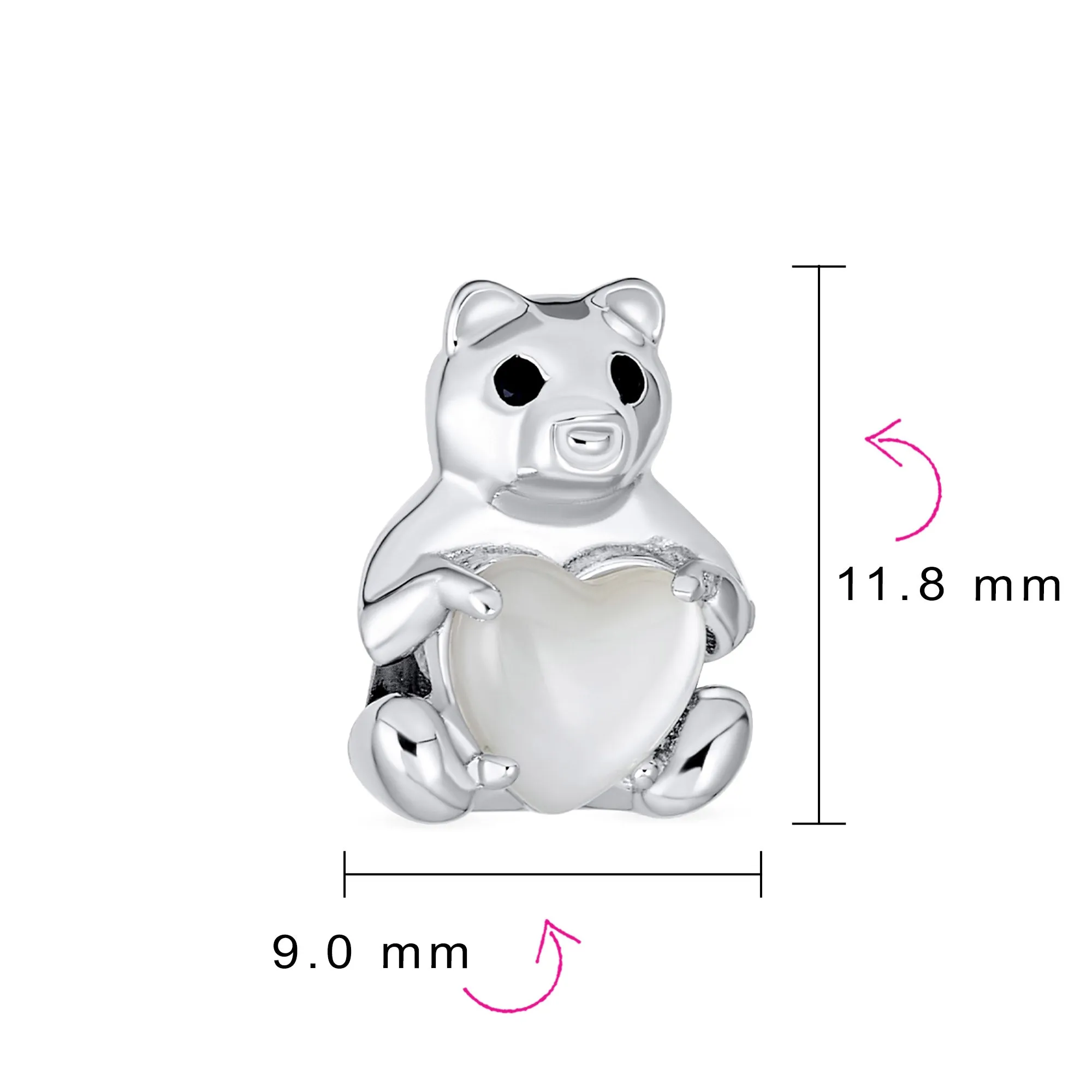 Teddy Bear Charm Bead with Heart Accent for Daughter - Sterling Silver MOP