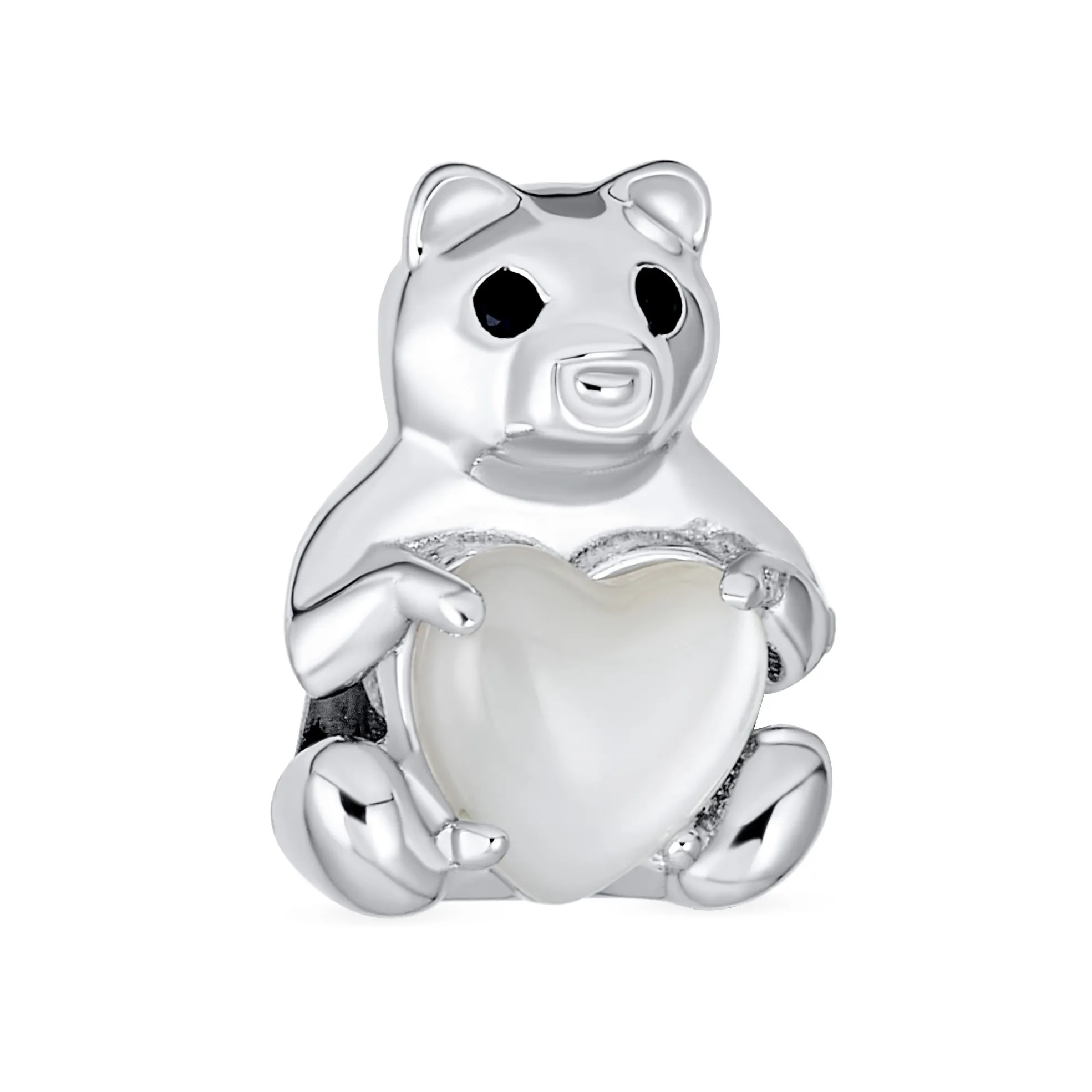 Teddy Bear Charm Bead with Heart Accent for Daughter - Sterling Silver MOP