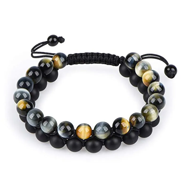 Tiger Eye Couple Matte Black Agate Beads Bracelet