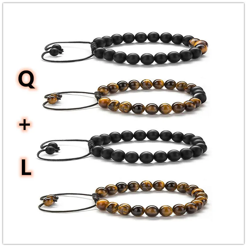 Tiger Eye Couple Matte Black Agate Beads Bracelet