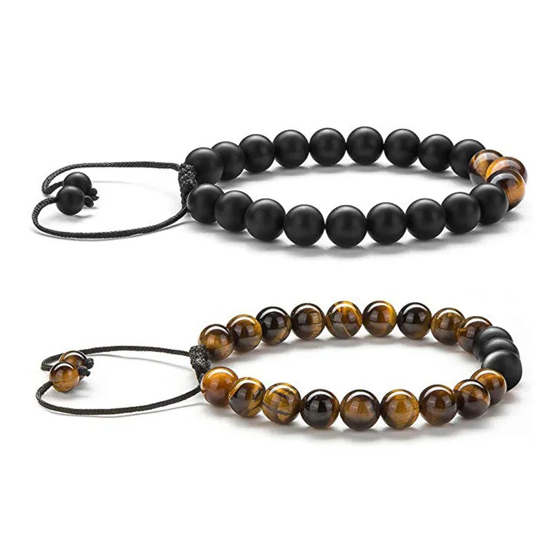 Tiger Eye Couple Matte Black Agate Beads Bracelet