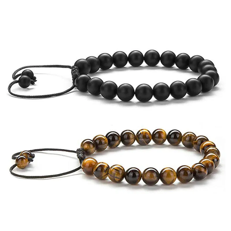 Tiger Eye Couple Matte Black Agate Beads Bracelet