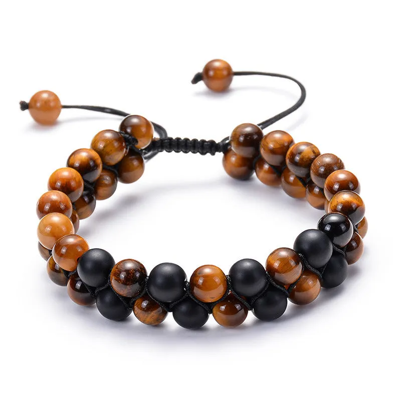 Tiger Eye Couple Matte Black Agate Beads Bracelet