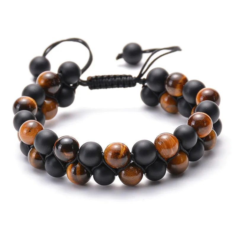 Tiger Eye Couple Matte Black Agate Beads Bracelet