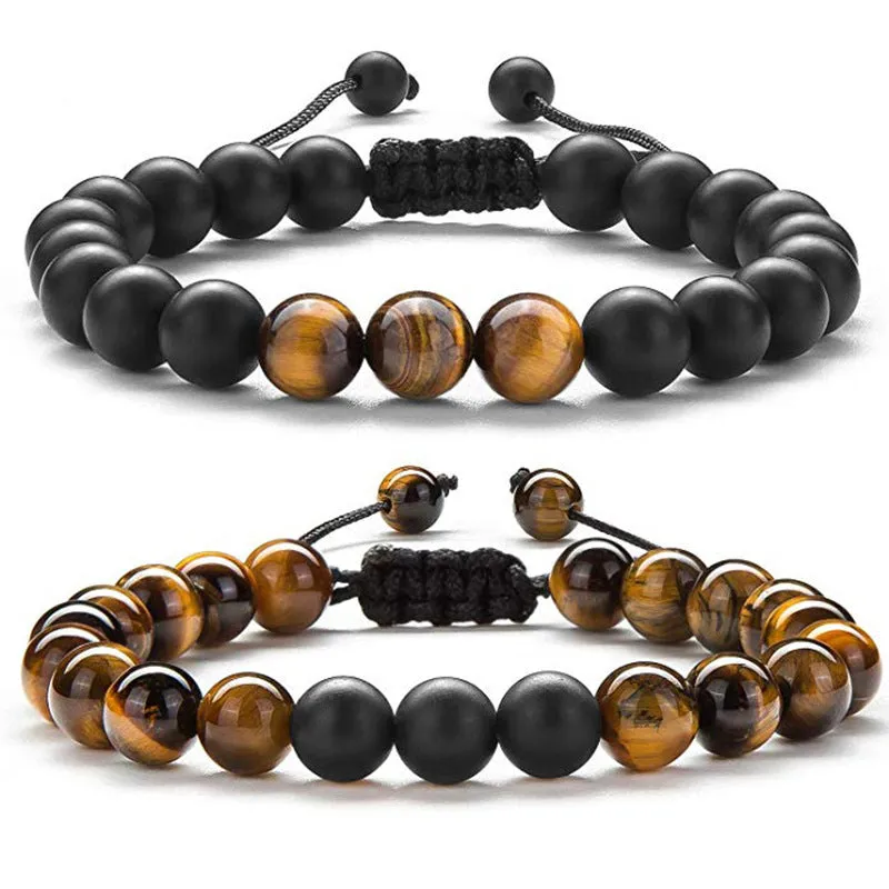 Tiger Eye Couple Matte Black Agate Beads Bracelet