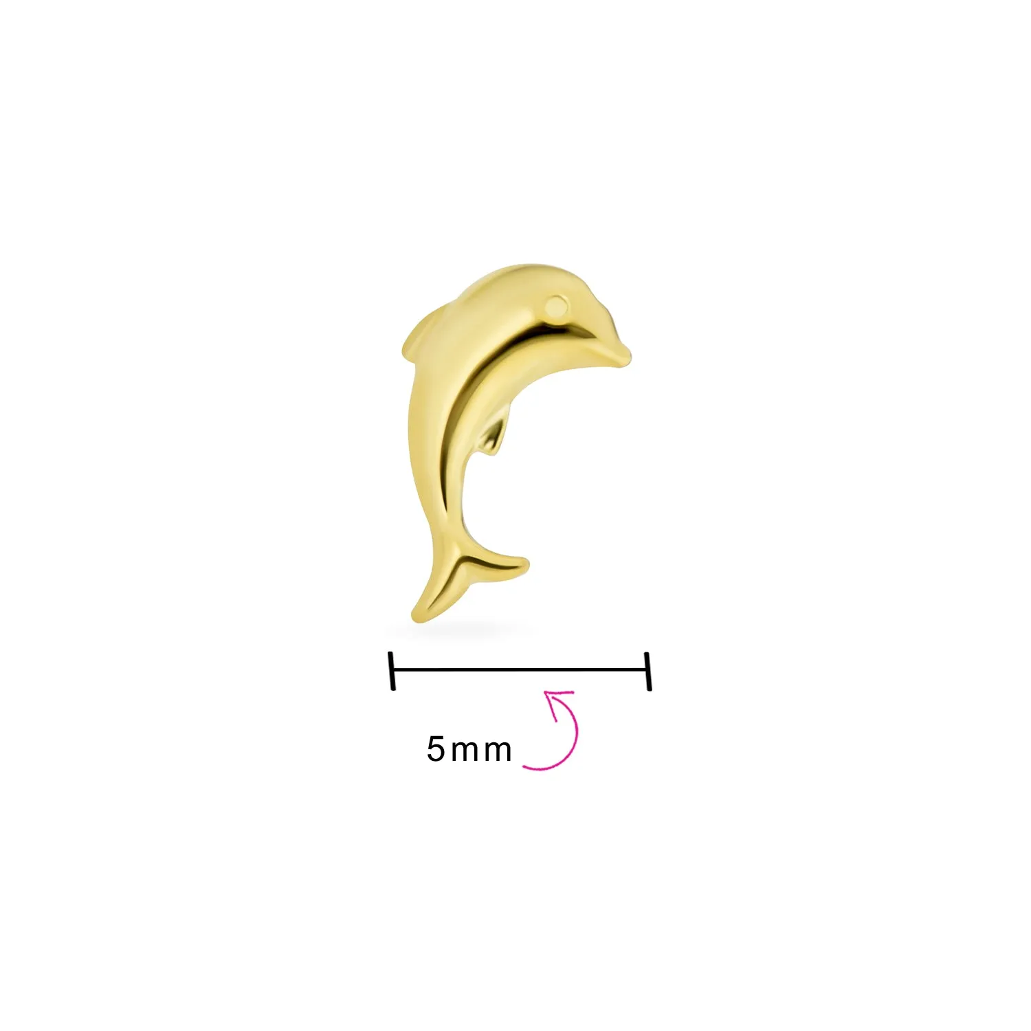 Tiny Minimalist 14K Gold Dolphins Cartilage Ear Stud Earring with Safety Screw Back