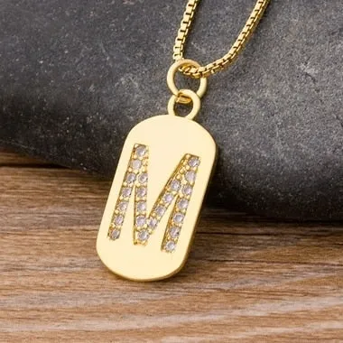 Trendy Initial Pendant Necklace with Initial A-Z Zircon in Gold Color