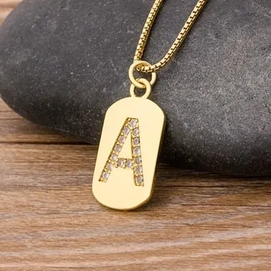 Trendy Initial Pendant Necklace with Initial A-Z Zircon in Gold Color