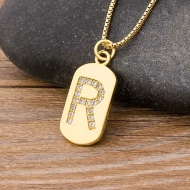 Trendy Initial Pendant Necklace with Initial A-Z Zircon in Gold Color