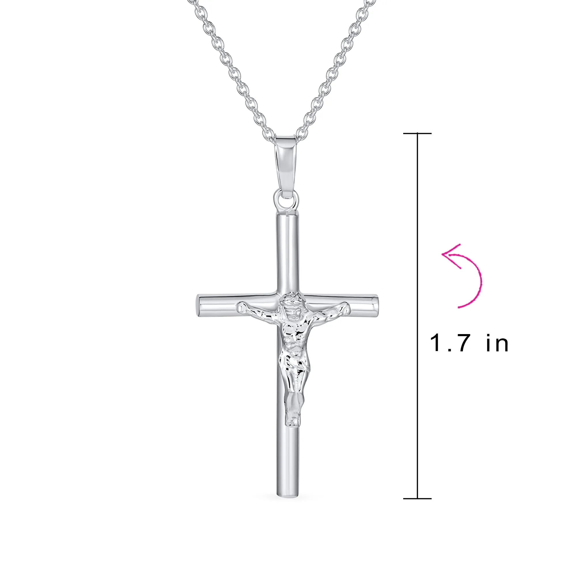 Unisex Sterling Silver Jesus Crucifix Cross Pendant Necklace 1.7 Inch