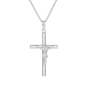 Unisex Sterling Silver Jesus Crucifix Cross Pendant Necklace 1.7 Inch