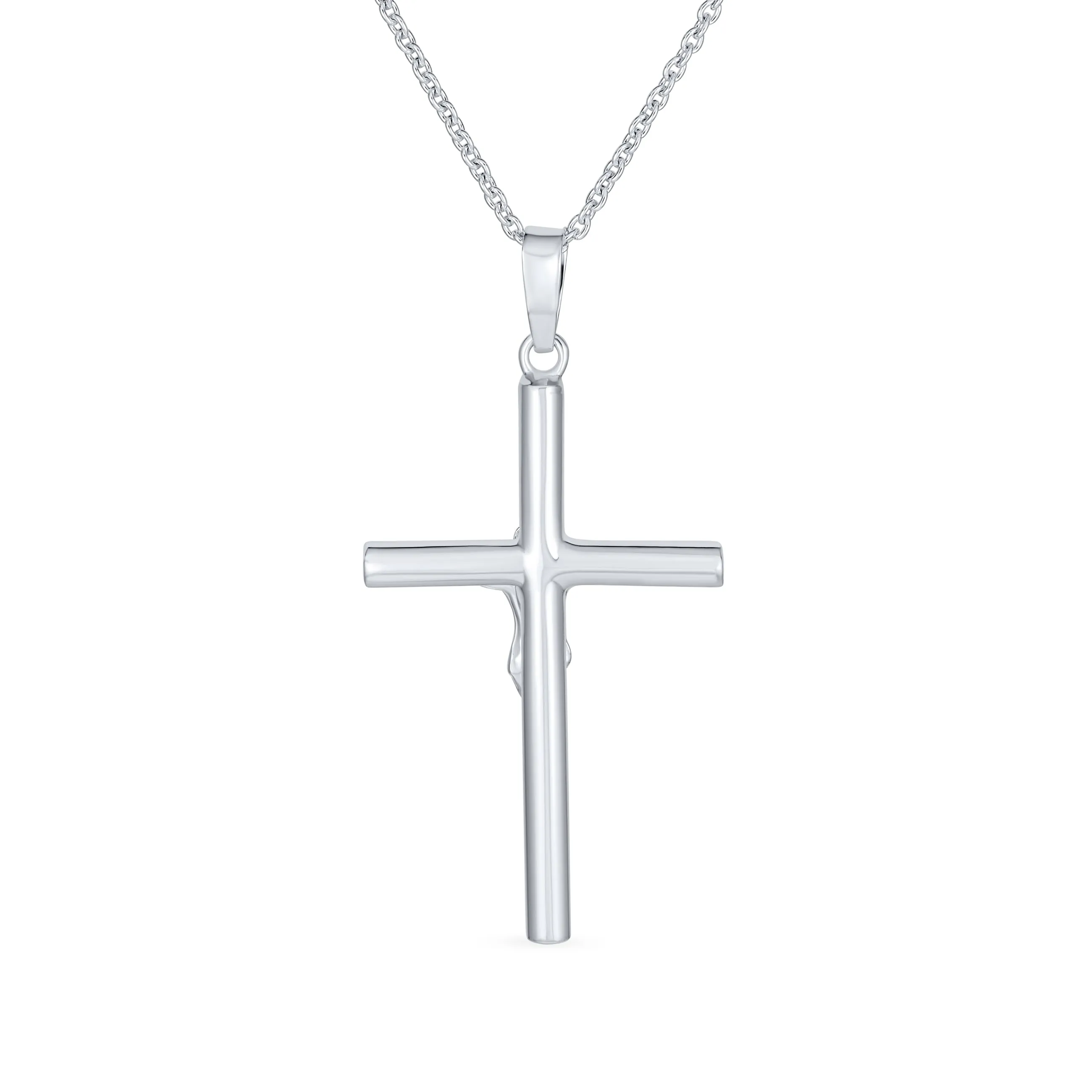 Unisex Sterling Silver Jesus Crucifix Cross Pendant Necklace 1.7 Inch