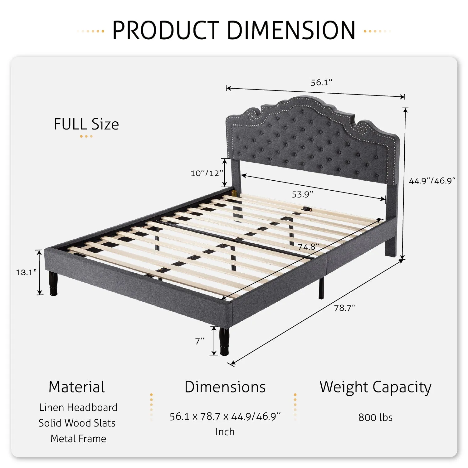 Upholstered Bed with Adjustable Headboard, Crown Bed, Diamond Button Tufted