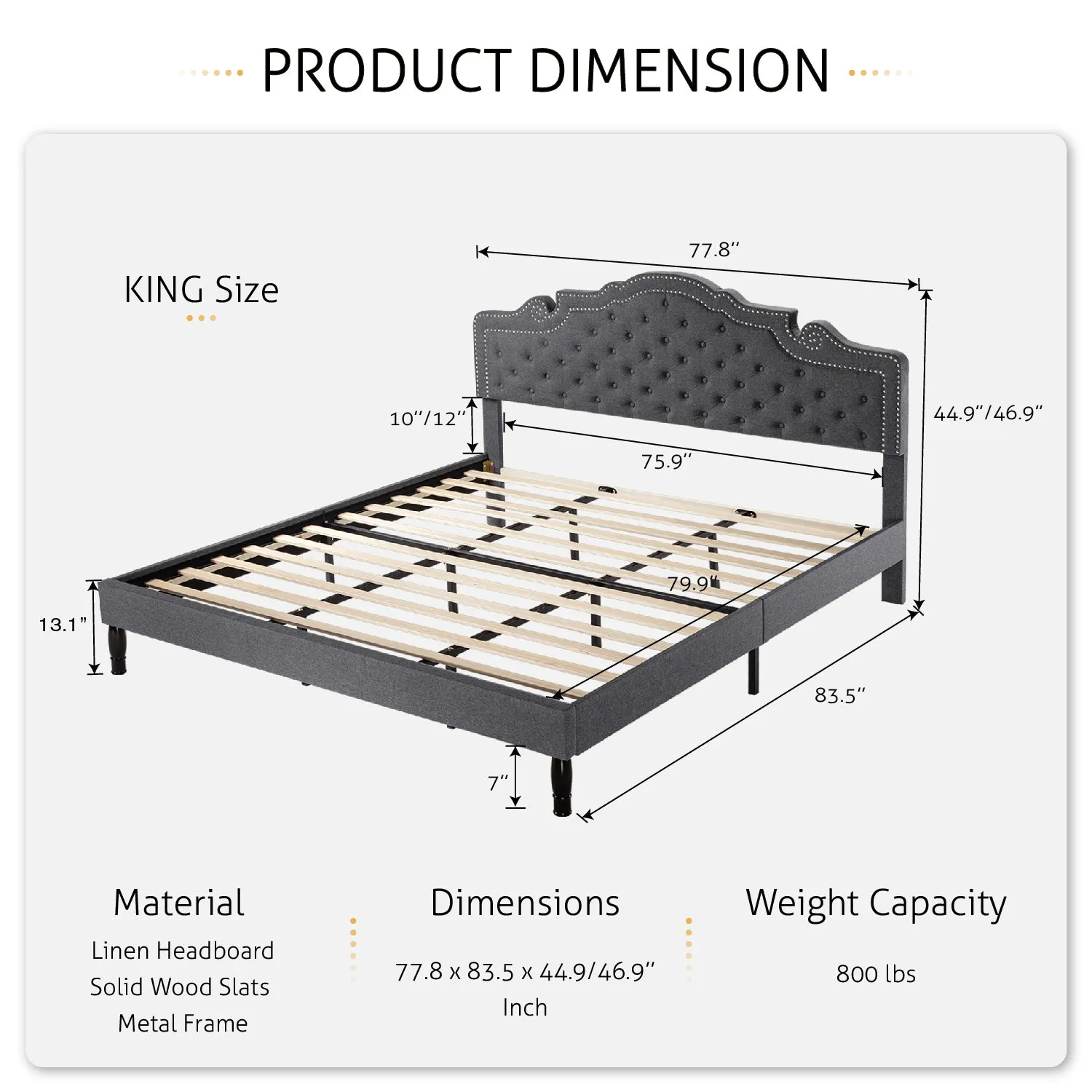 Upholstered Bed with Adjustable Headboard, Crown Bed, Diamond Button Tufted