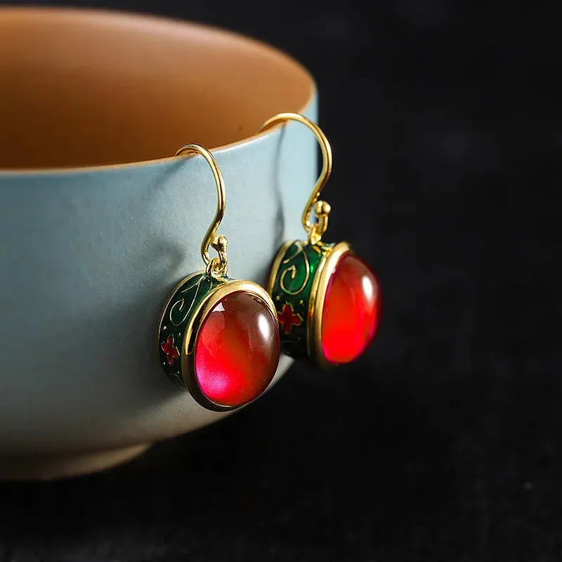 VAIGE Elegant Gold Carnelian Flower Enamel Rings in Vibrant Red and Gold