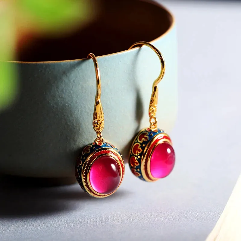 VAIGE Elegant Gold Carnelian Flower Enamel Rings in Vibrant Red and Gold