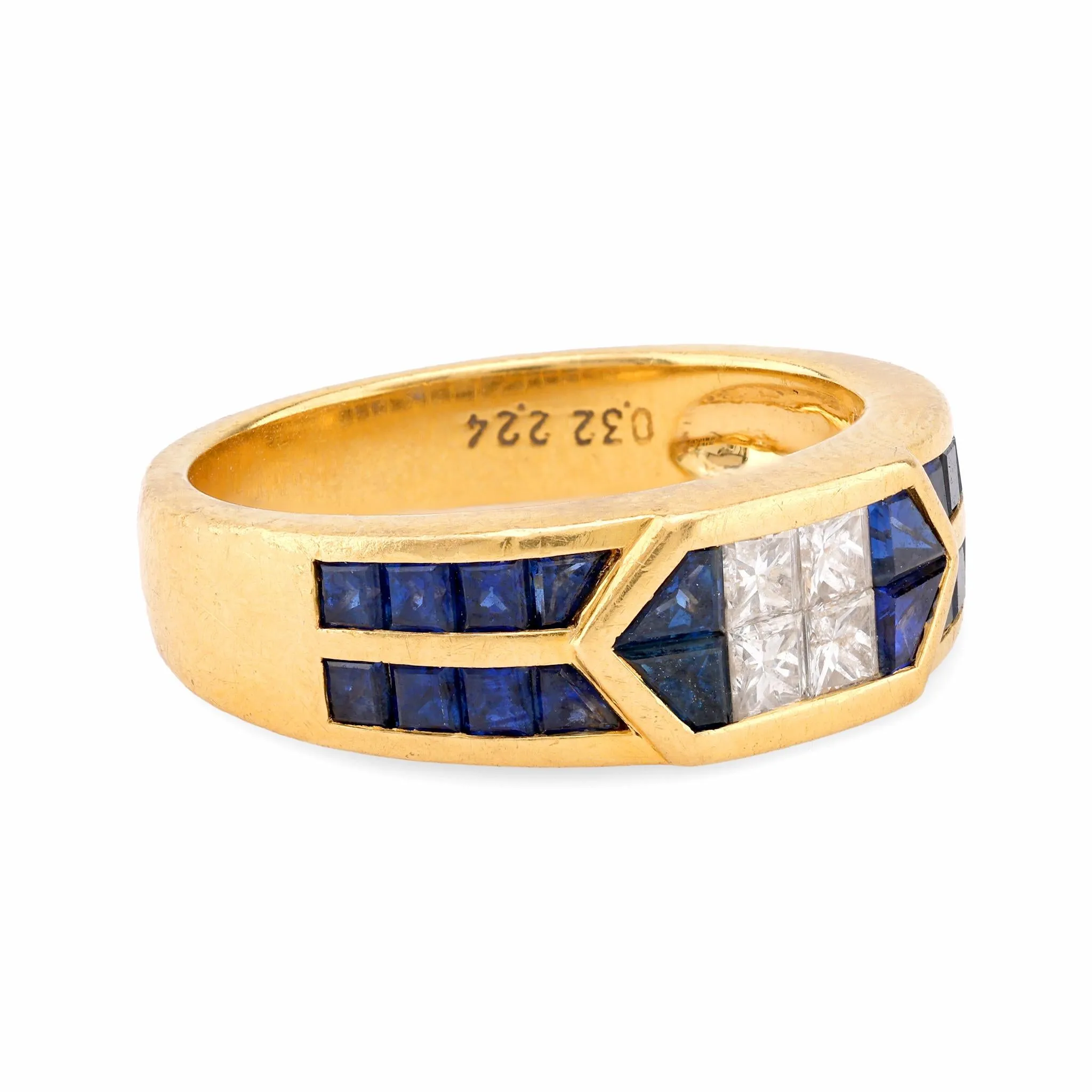 Vintage 2.24 Carat Sapphire Diamond 18K Yellow Gold Band