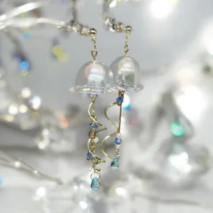 Whimsical - Blue sparkly clear Jellyfish earrings | sea creature zoology earrings | colourful clear iridescent dangle oversize earrings | halgoram earrings