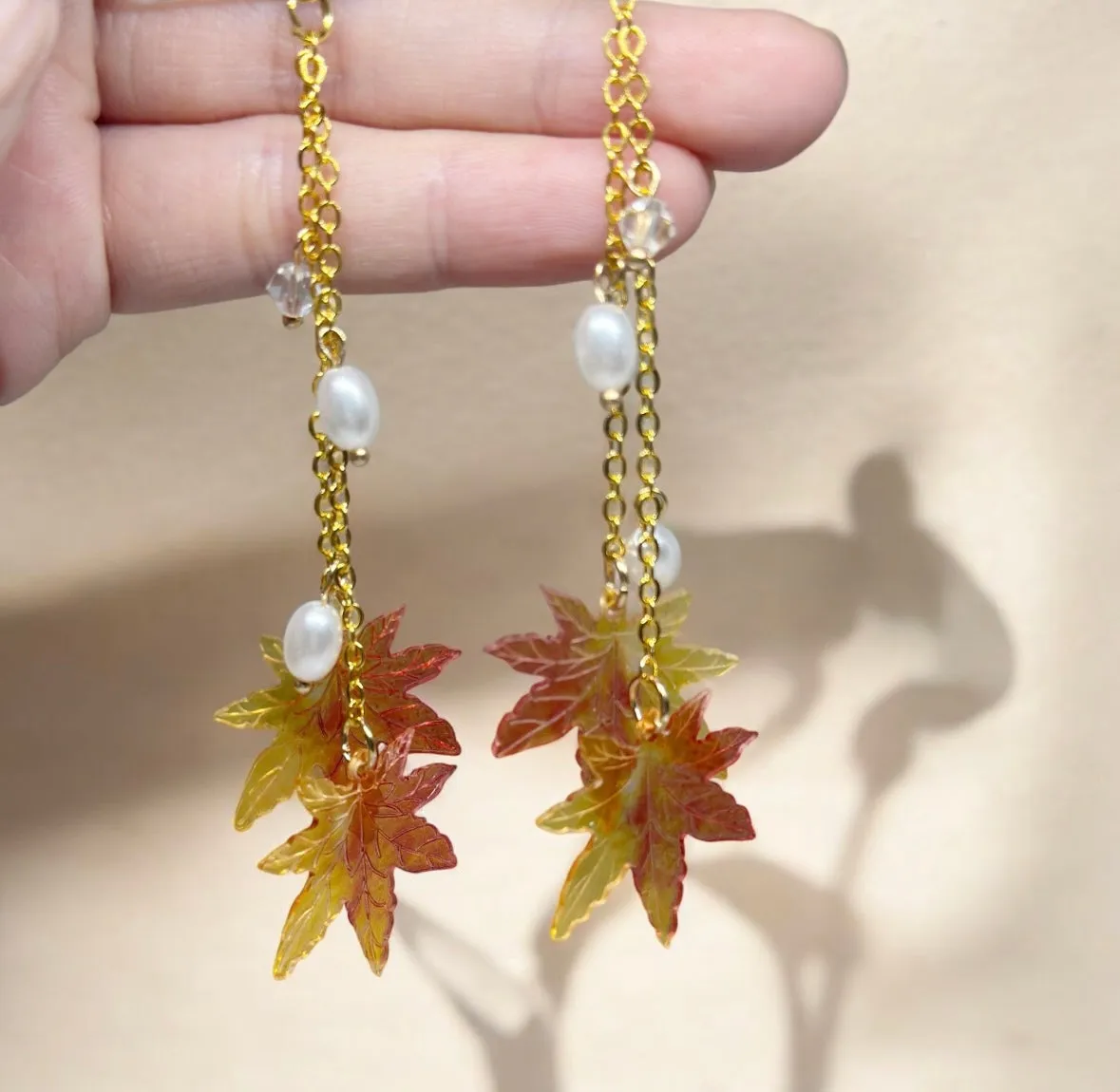 Whimsical - Maple leaf earrings | plant earrings | autumn colourful iridescent dangle oversize earrings | halgoram fun y2k earrings