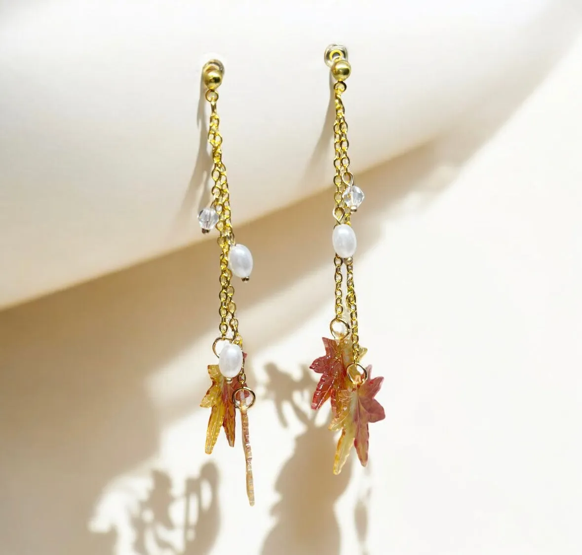 Whimsical - Maple leaf earrings | plant earrings | autumn colourful iridescent dangle oversize earrings | halgoram fun y2k earrings