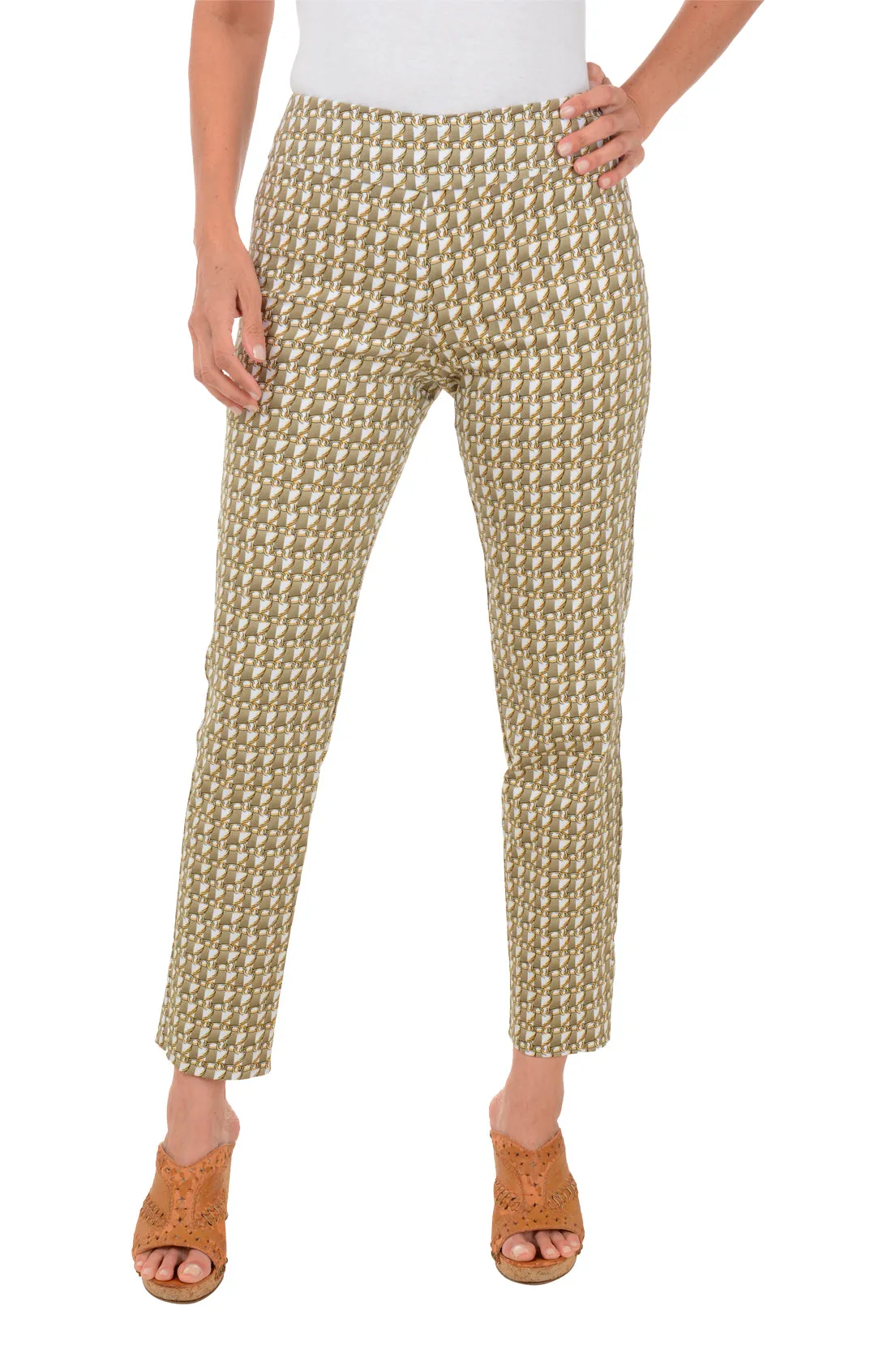 White Gold Chains Pull-On Ankle Pant