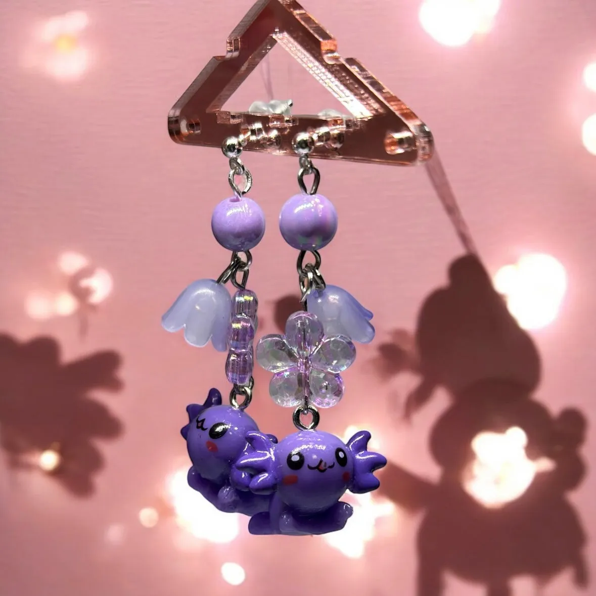 Y2K - Purple Axolotl earrings | 3d animal dangle earrings | cute kawaii art | sea creature earrings