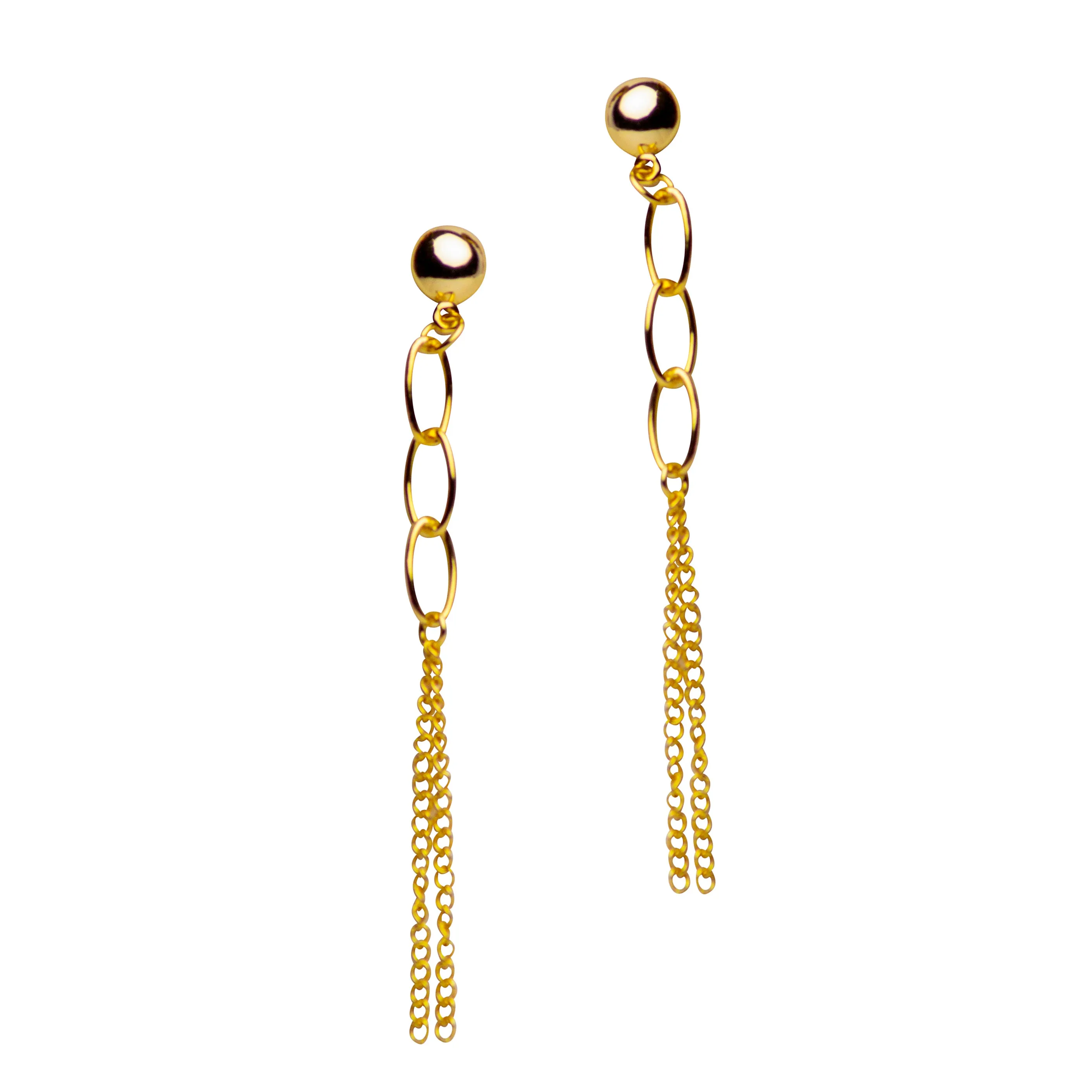 Yellow Gold Chain Dangle Earrings